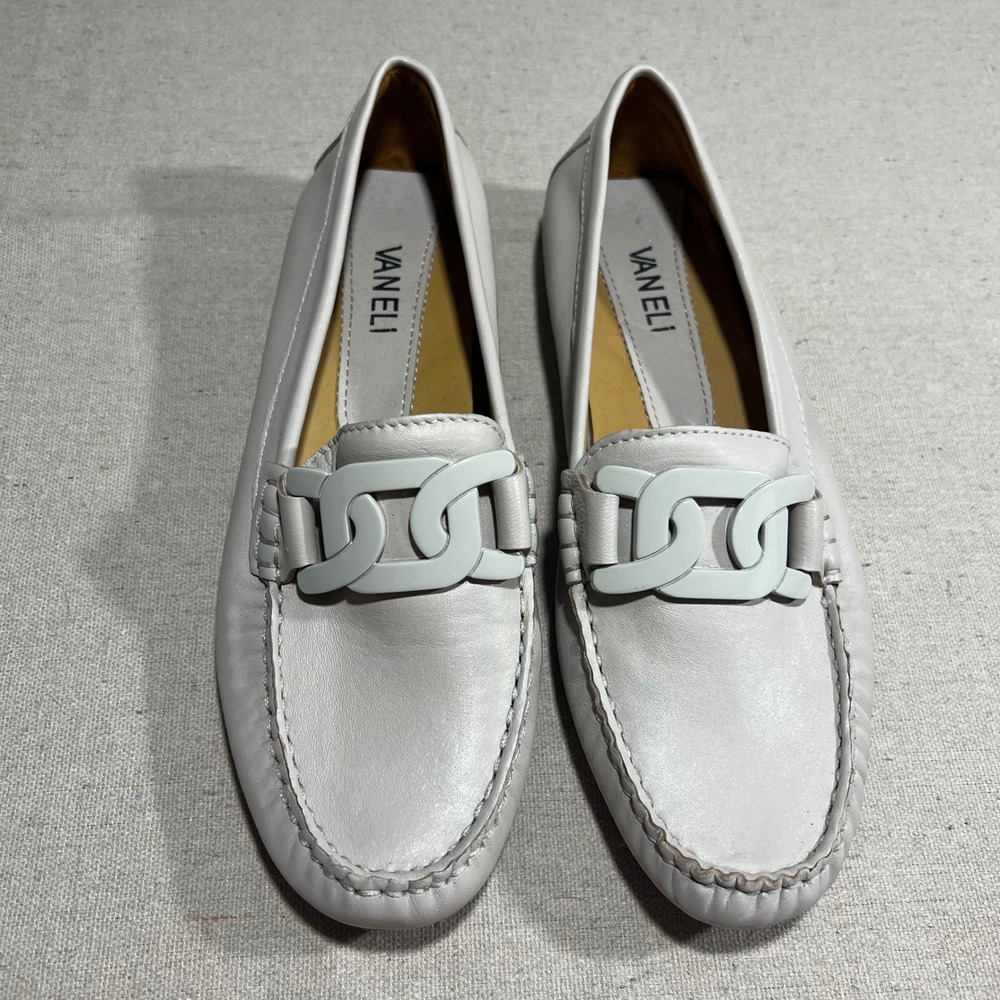 VANELi Akier Leather Driving Loafers Bone Chain Link Slip On Comfort Walking 7.5